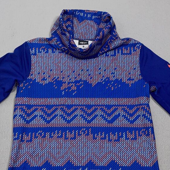 Nike Pro Dri-FIT Top Women Medium Blue Fair Isle‎ Print Long Sleeve Funnel Neck - Picture 2 of 10
